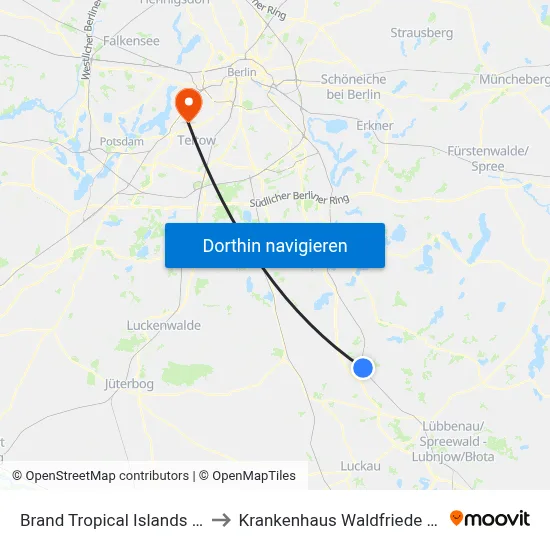 Brand Tropical Islands Bhf to Krankenhaus Waldfriede e. V. map