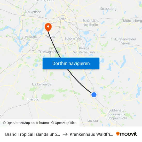 Brand Tropical Islands Shop & Bistro to Krankenhaus Waldfriede e. V. map