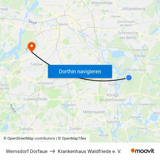 Wernsdorf Dorfaue to Krankenhaus Waldfriede e. V. map