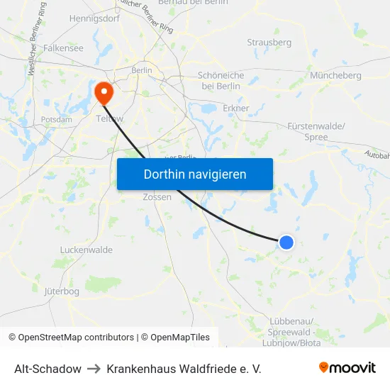 Alt-Schadow to Krankenhaus Waldfriede e. V. map