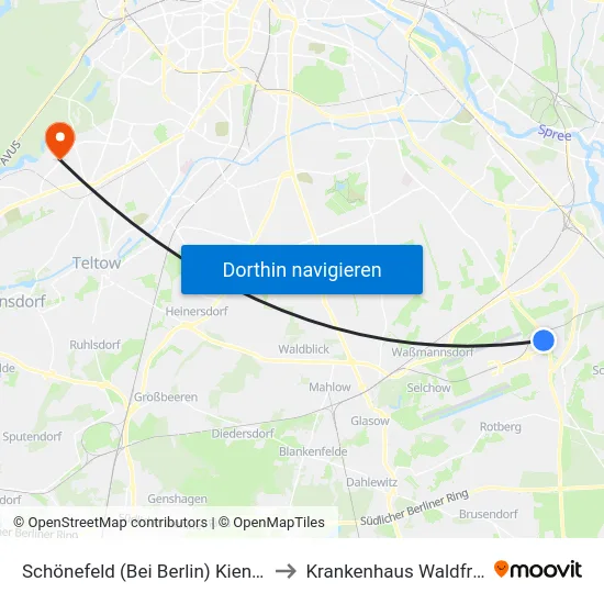 Schönefeld (Bei Berlin) Kienberger Allee to Krankenhaus Waldfriede e. V. map