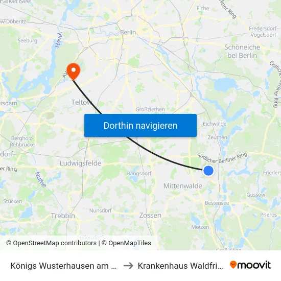 Königs Wusterhausen am Nottefließ to Krankenhaus Waldfriede e. V. map