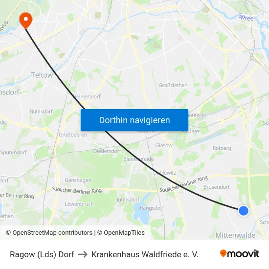 Ragow (Lds) Dorf to Krankenhaus Waldfriede e. V. map
