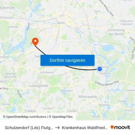 Schulzendorf (Lds) Flutgraben to Krankenhaus Waldfriede e. V. map