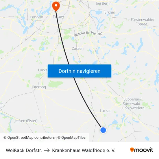 Weißack Dorfstr. to Krankenhaus Waldfriede e. V. map