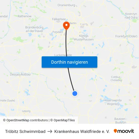 Tröbitz Schwimmbad to Krankenhaus Waldfriede e. V. map