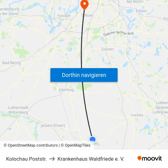 Kolochau Poststr. to Krankenhaus Waldfriede e. V. map