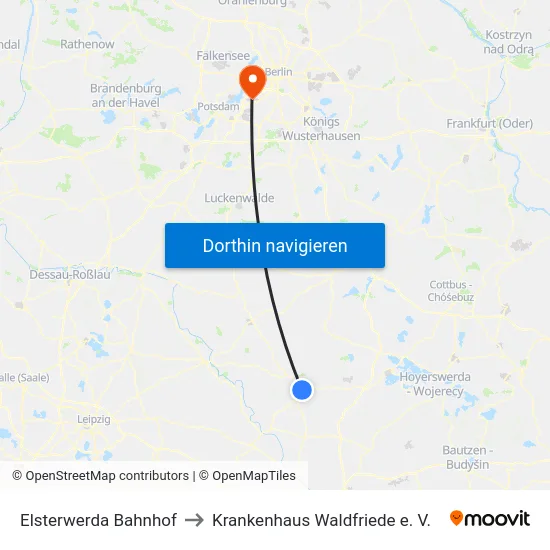 Elsterwerda Bahnhof to Krankenhaus Waldfriede e. V. map