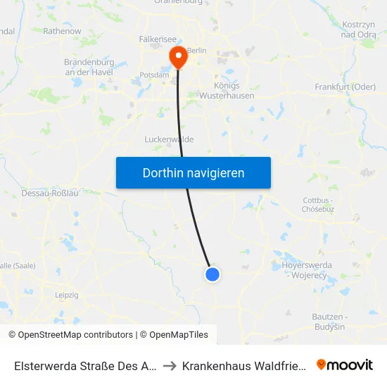 Elsterwerda Straße Des Aufbaus to Krankenhaus Waldfriede e. V. map