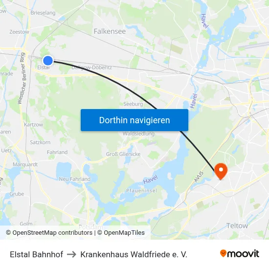 Elstal Bahnhof to Krankenhaus Waldfriede e. V. map