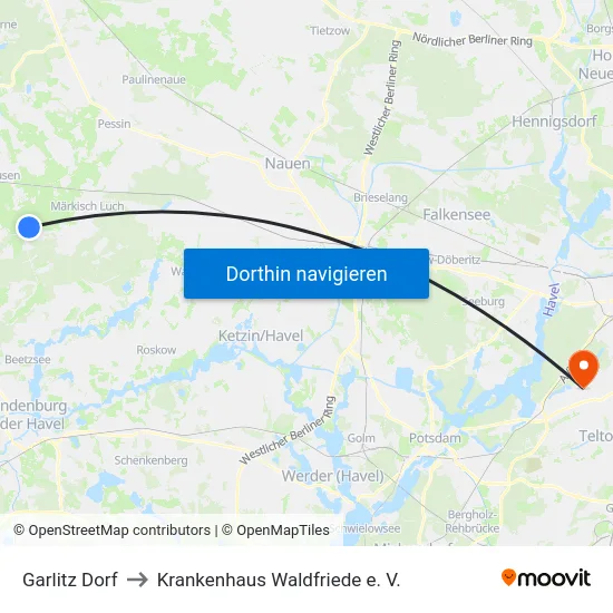 Garlitz Dorf to Krankenhaus Waldfriede e. V. map