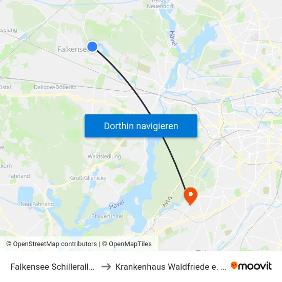 Falkensee Schillerallee to Krankenhaus Waldfriede e. V. map