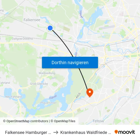 Falkensee Hamburger Str. to Krankenhaus Waldfriede e. V. map