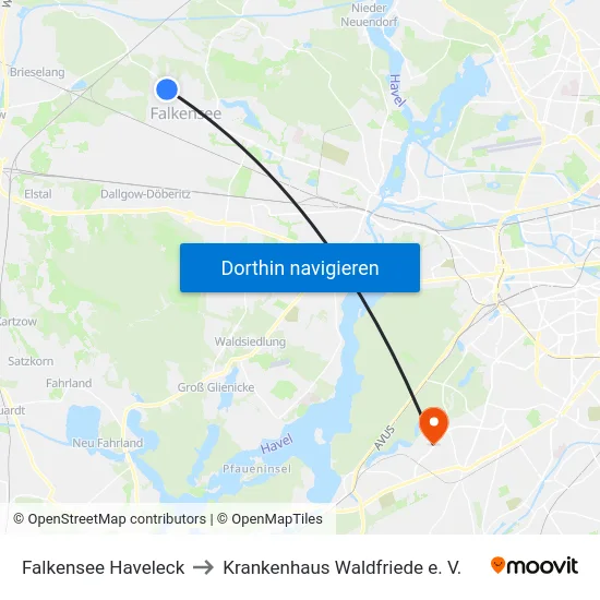Falkensee Haveleck to Krankenhaus Waldfriede e. V. map
