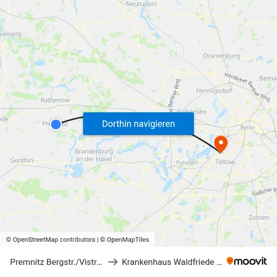 Premnitz Bergstr./Vistrastr. to Krankenhaus Waldfriede e. V. map