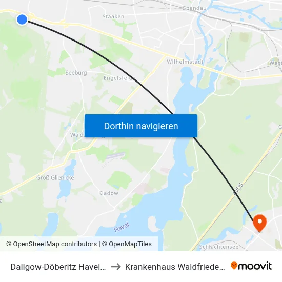 Dallgow-Döberitz Havelpark to Krankenhaus Waldfriede e. V. map