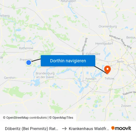 Döberitz (Bei Premnitz) Rathenower Str. to Krankenhaus Waldfriede e. V. map