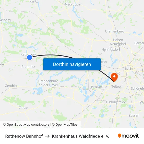 Rathenow Bahnhof to Krankenhaus Waldfriede e. V. map