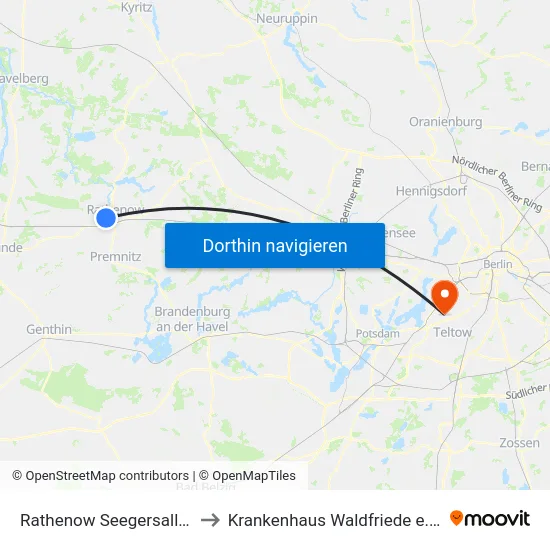 Rathenow Seegersallee to Krankenhaus Waldfriede e. V. map