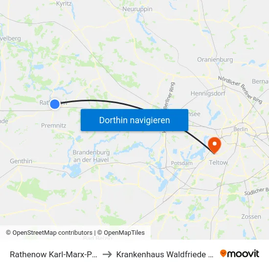 Rathenow Karl-Marx-Platz to Krankenhaus Waldfriede e. V. map