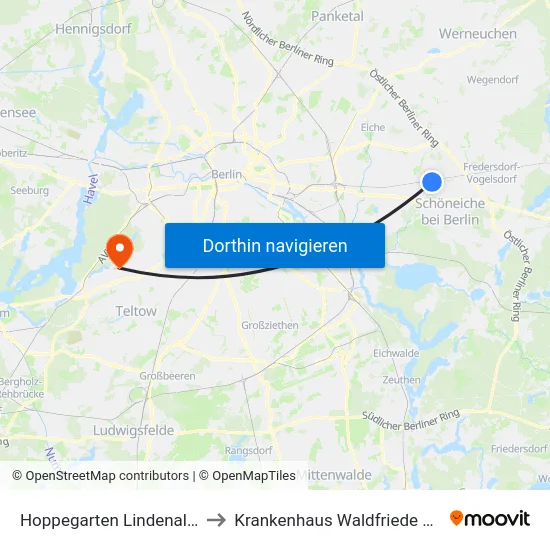 Hoppegarten Lindenallee to Krankenhaus Waldfriede e. V. map