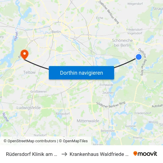 Rüdersdorf Klinik am See to Krankenhaus Waldfriede e. V. map