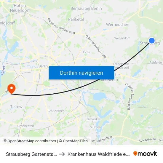 Strausberg Gartenstadt to Krankenhaus Waldfriede e. V. map
