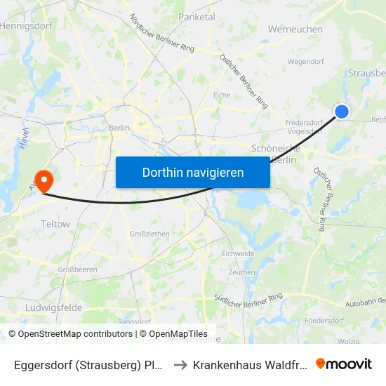 Eggersdorf (Strausberg) Platanenallee to Krankenhaus Waldfriede e. V. map