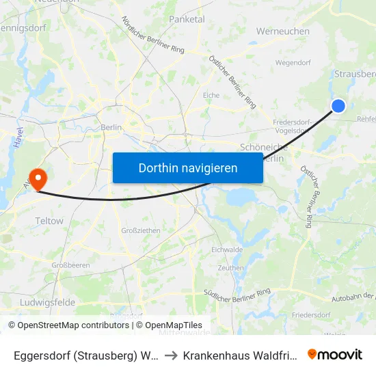 Eggersdorf (Strausberg) Wiener Str. to Krankenhaus Waldfriede e. V. map
