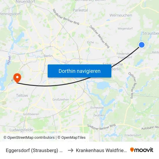 Eggersdorf (Strausberg) Grenzstr. to Krankenhaus Waldfriede e. V. map