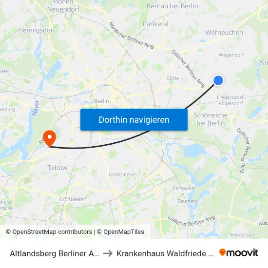 Altlandsberg Berliner Allee to Krankenhaus Waldfriede e. V. map