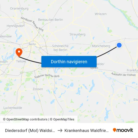 Diedersdorf (Mol) Waldsiedlung to Krankenhaus Waldfriede e. V. map