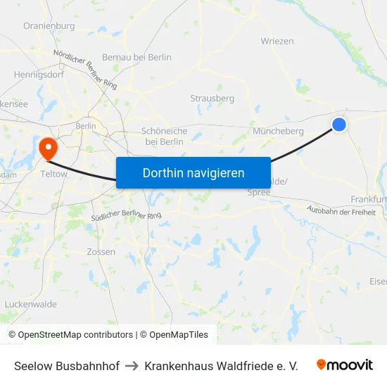 Seelow Busbahnhof to Krankenhaus Waldfriede e. V. map