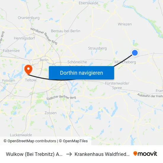 Wulkow (Bei Trebnitz) Ausbau to Krankenhaus Waldfriede e. V. map