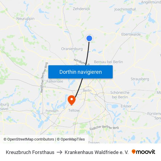 Kreuzbruch Forsthaus to Krankenhaus Waldfriede e. V. map