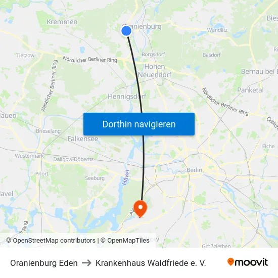 Oranienburg Eden to Krankenhaus Waldfriede e. V. map