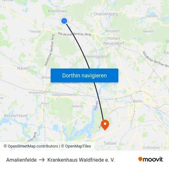 Amalienfelde to Krankenhaus Waldfriede e. V. map
