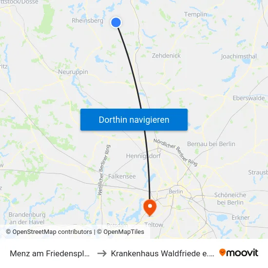 Menz am Friedensplatz to Krankenhaus Waldfriede e. V. map