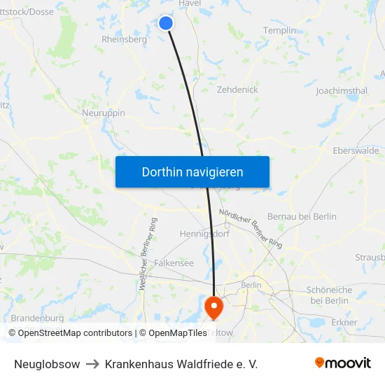 Neuglobsow to Krankenhaus Waldfriede e. V. map
