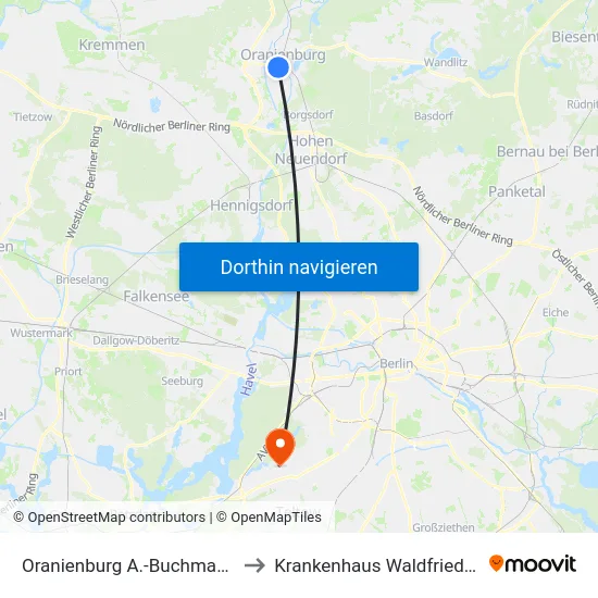 Oranienburg A.-Buchmann-Str. to Krankenhaus Waldfriede e. V. map