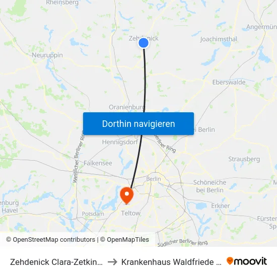 Zehdenick Clara-Zetkin-Str. to Krankenhaus Waldfriede e. V. map
