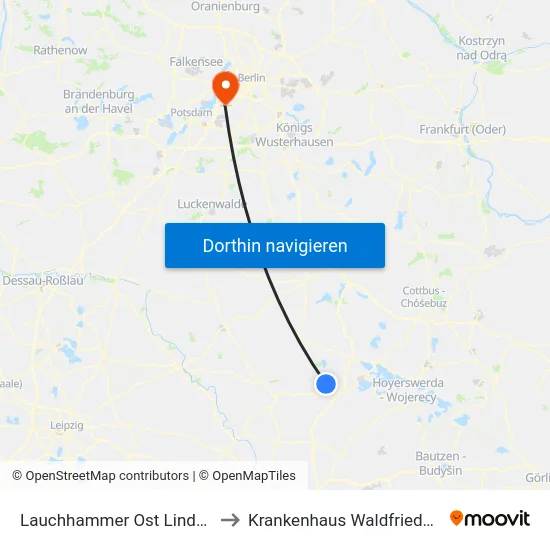 Lauchhammer Ost Lindenstr. to Krankenhaus Waldfriede e. V. map