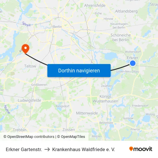 Erkner Gartenstr. to Krankenhaus Waldfriede e. V. map