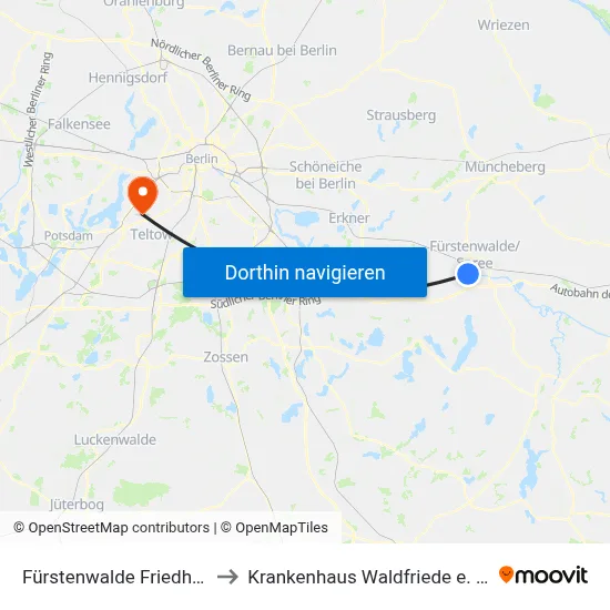 Fürstenwalde Friedhof to Krankenhaus Waldfriede e. V. map
