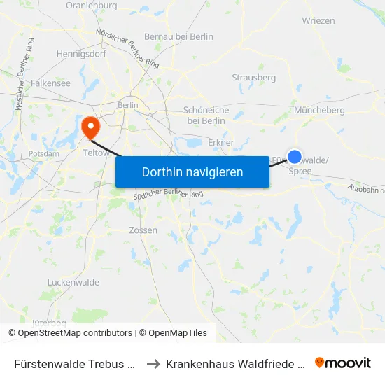Fürstenwalde Trebus Dorf to Krankenhaus Waldfriede e. V. map