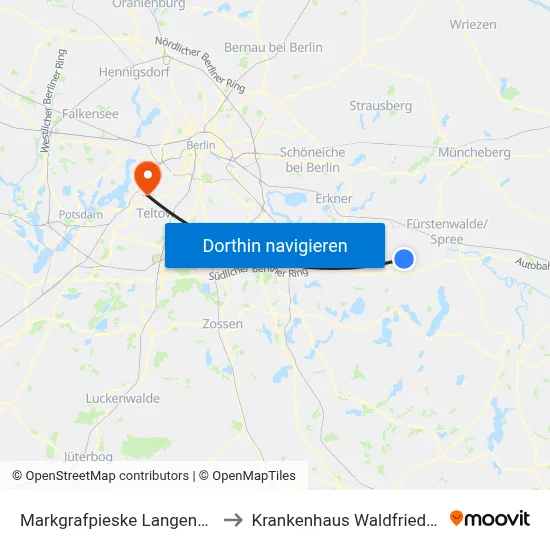 Markgrafpieske Langendamm to Krankenhaus Waldfriede e. V. map