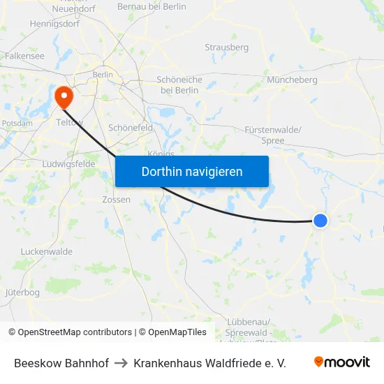 Beeskow Bahnhof to Krankenhaus Waldfriede e. V. map