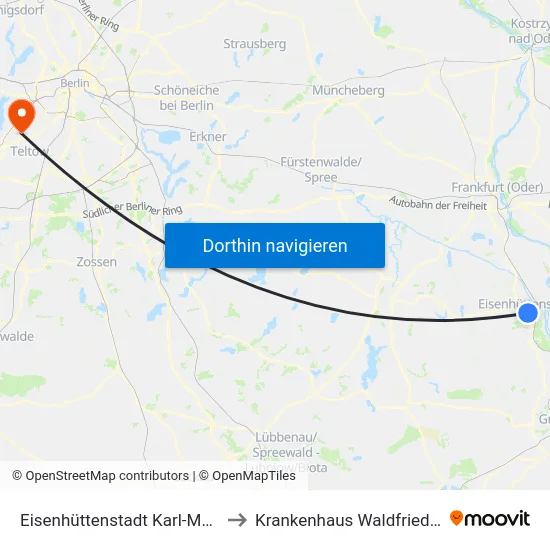 Eisenhüttenstadt Karl-Marx-Str. to Krankenhaus Waldfriede e. V. map