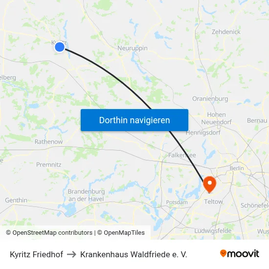 Kyritz Friedhof to Krankenhaus Waldfriede e. V. map