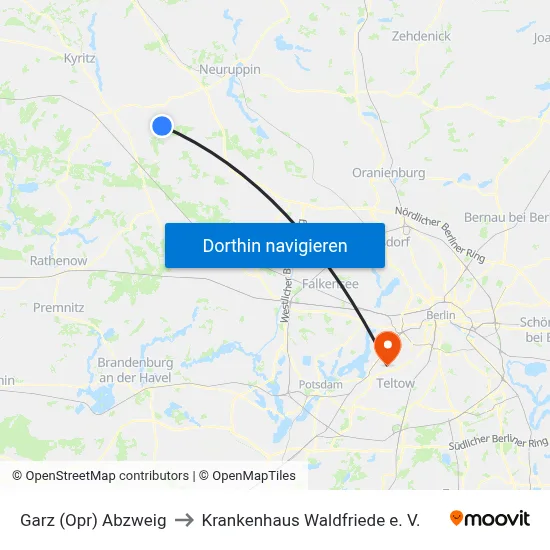 Garz (Opr) Abzweig to Krankenhaus Waldfriede e. V. map